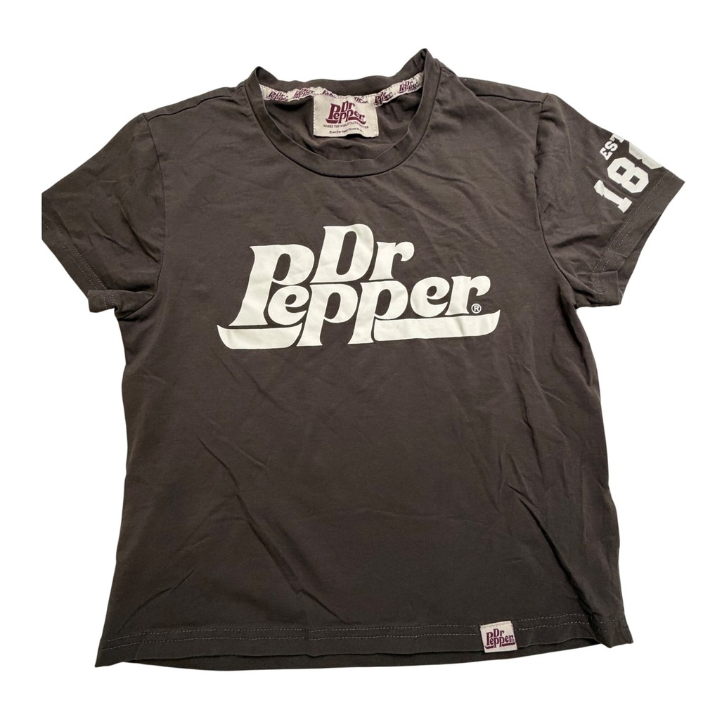 Dr Pepper Graphic Tee Brown Short Sleeve Logo T-Shirt Women Medium Est 1885